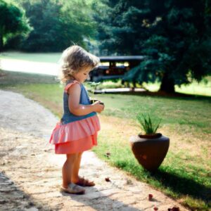 Petite fille tenant une plante
